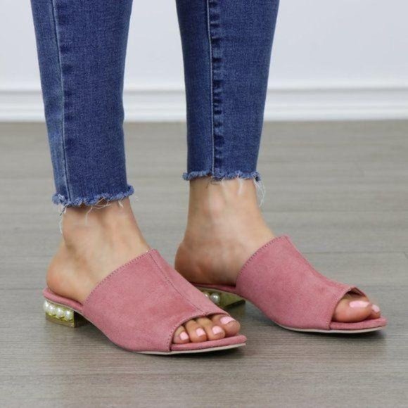 Pink Vegan Suede Loafer Open Toe Sandal Pearl - Picture 6 of 6